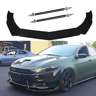 For Dodge Dart Front Bumper Lip Splitter Spoiler Body Kit Glossy Black Strut Rod • $49.99