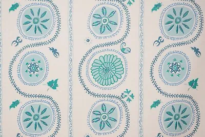 Mally Skok Blue SUZANI LUV Linen Cotton Blend Fabric 3.13yds. Bohemian Quadrille • $179.99