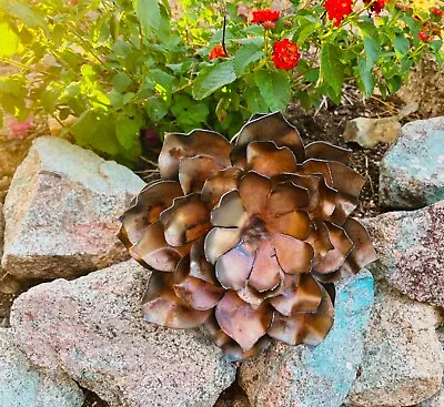 Handcrafted Rustic MINI Metal Echeveria Metal Lotus Yard Art Metal Cactus • $32