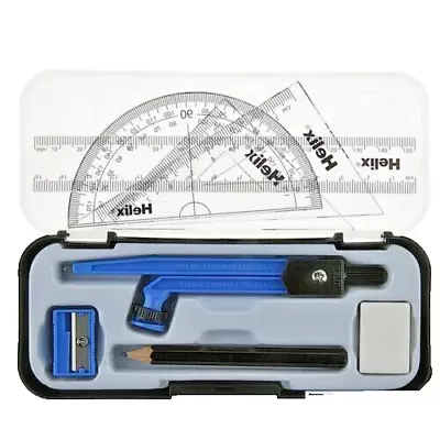 Helix Compact Maths Geometry Set With Compass Ruler Protractor Squares Sharpener • £3.15