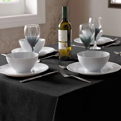 Plain Black Tablecloth 90 X 90CM Linen Look Feel Dining Kitchen Table Easy Care • £7.99