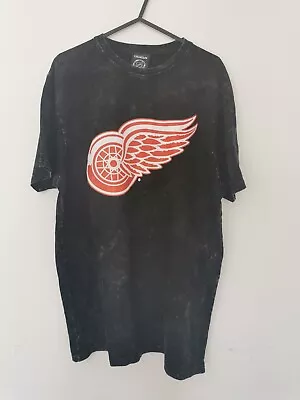 NHL T Shirt Size Large Black Acid Wash Red Logo • £18