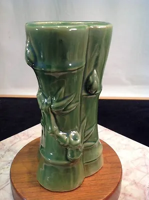 Vintage Majolica Bamboo Vase Green Stalk 8  Tall (E-1) • $29