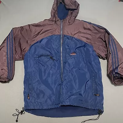 VINTAGE Adidas Jacket Mens Size Large Windbreaker Fleece Lined Full Zip 90s • $29