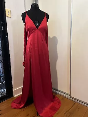 Blood Red Deep V Satin Evening Wedding Guest Gown From DARK PINK Sze M • $70