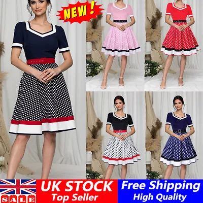 £23.19 • Buy Women Retro Polka Dot Swing Dress 50s 60s Rockabilly Cocktail Eveining Party ❤️