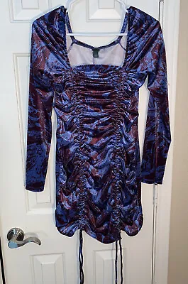 Wild Fable Velvet Mini Bodycon Dress Tied Ruched Front Marled Blue Medium NWT • $14.99