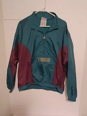 Vintage Discus Athletic Windbreaker Green/Maroon Larg Embroidered Logo Spell Out • $22.99