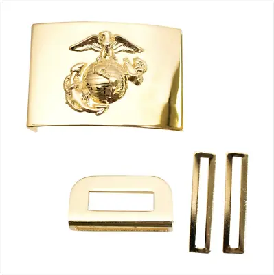 U.S. MARINE CORPS NCO DRESS BLUE BELT BUCKLE ANODIZED GOLD PLATED Officers Equip • $55.99