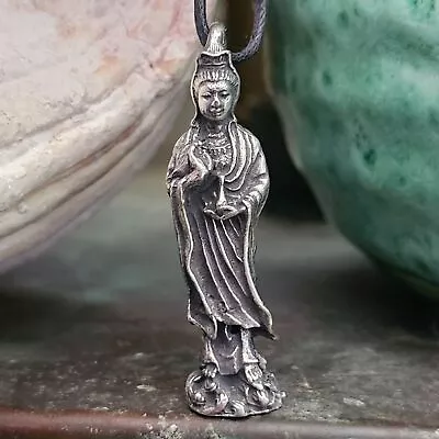 Quan Yin Necklace Pendant Mother Of Mercy Indian Jewel In The Lotus Cord Lace • $18.54