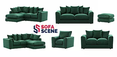 £249 • Buy Emerald Green Plush Fabric Corner Sofa Left Right Hand 3 2 Seater Swivel Chair 