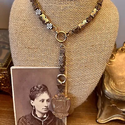 Antique Victorian Art Nouveau 9k GF Etched Locket Necklace Book Chain Vintage • $399