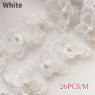 3D Butterfly Embroidered Lace Trim Ribbon Organza Fabric DIY Patchwork Applique • £7.72