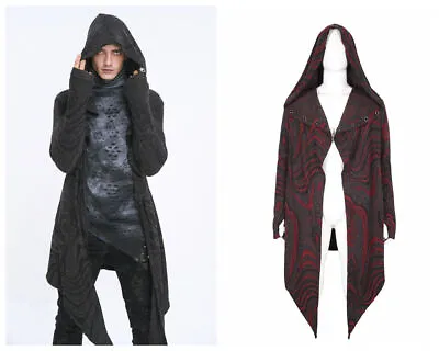 Devil Fashion Men Black Gothic Punk Loose Coat Irregular Print Hooded Cardigan • $82.15