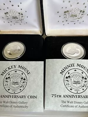 Mickey & Minnie Mouse 75 Years Together 1 Troy Ounce Silver Round Art Bars (2) • $125