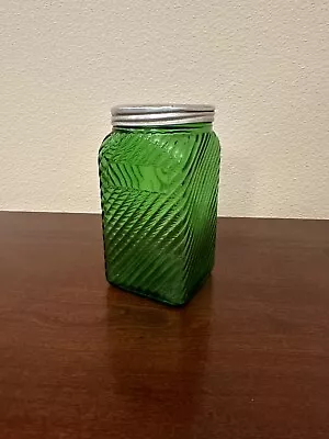 Vintage Owens Illinois Glass Green Hoosier Depression Ribbed Canister  • $25.99