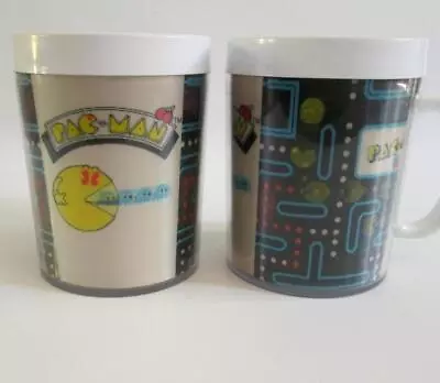 Thermo Serve 2 Pac-Man Mugs Holographic Lenticular White Cups Vintage 80s • $34.98