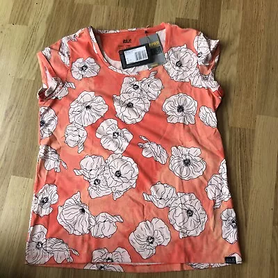 Jack Wolfskin T Shirt Size 12 Hot Coral Organic Cotton BNWT • £15.95