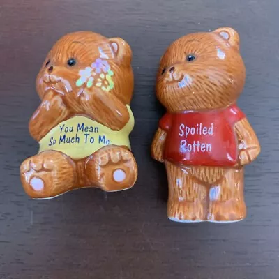 2 RUSS Ceramic Bears Red Spoiled Rotten & Yellow You Mean So Much To Me Vintage • $8.50