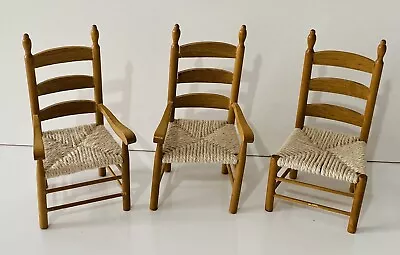 Wooden Dolls House Furniture 3 Dining Chairs 1:12 Miniature Children's Play Set • £8.99