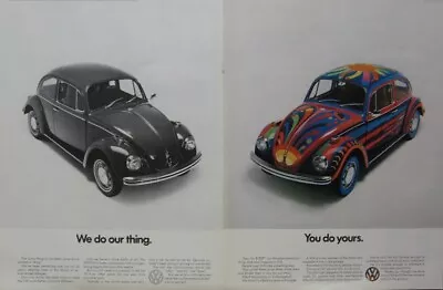 1970 VW Volkswagen Beetle Print Ad (Psychodelic) Peter Max? Poster Size • $6