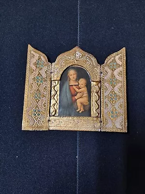 Vintage Italian Made Gold Relief Fram Picturing Mary And Baby Jesus • $50