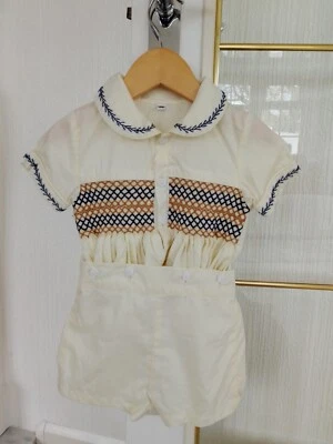 £25 • Buy Boys Smocked Suit Age 18 Months Blue And Cream Lovely Condition
