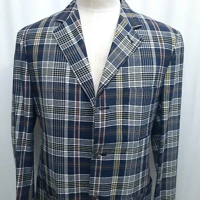 Polo Ralph Lauren Large 42 Long Plaid Madras Blazer Sport Jacket Coat Cotton • $99.90