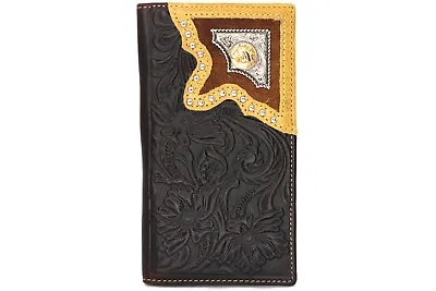 Western Bifold Wallet Coffee Checbook Genuine Leather Horse Studs Gold Silver • $35.99