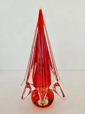 Vintage Murano Art Glass Christmas Tree Red Original Label • $65