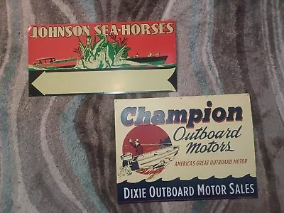 Metal Embossed Dealer Signs Johnson Seahorses Champion Outboard Motor Company  • $145