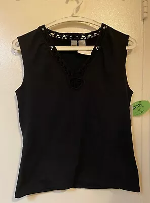 NWT DKNY City Vintage Cotton Crochet Knit  Top Black   Sz M • $16