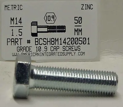 M14-1.50x50mm Hex Head Cap Screws Grade 10.9 Steel Zinc Plated (2) • $15.25