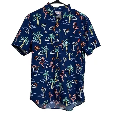 Chubbies Mens Shirt Medium Button Up Blue Short Sleeve One Man Wolf Pack Beach • $37.95