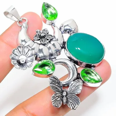 $8.59 • Buy Green Onyx, Tsavorite Gemstone 925 Sterling Silver Jewelry Pendant 2.52 