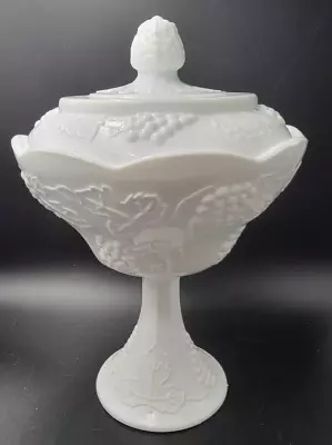 Wedding Bridal Vintage Indiana Milk Glass Harvest Grape Footed Compote With Lid • $12