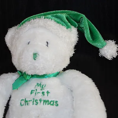 Gund My First Christmas Teddy Bear White Soft Toy Green Comforter • £10.45