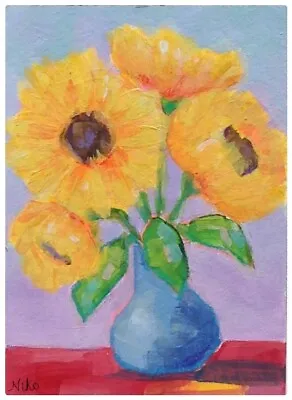 $9.99 • Buy Aceo Original Art Painting Flowers Floral Acrylic Art Card Signed Sunflowers