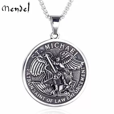 MENDEL Mens Catholic Christian Saint St Michael Medal Medallion Pendant Necklace • $11.99