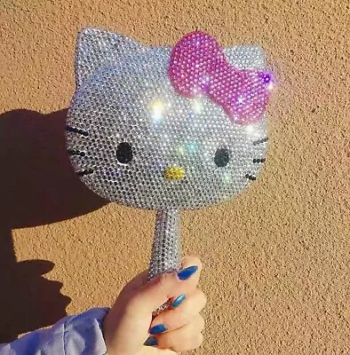 Hello Kitty Crystal Hand Held Makeup Mirror Silver With Pink Bow • $45