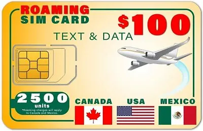 SpeedTalk USA Canada Mexico 5G 4G GSM SIM Card - Rollover 2500  Text Data 1 Year • $100