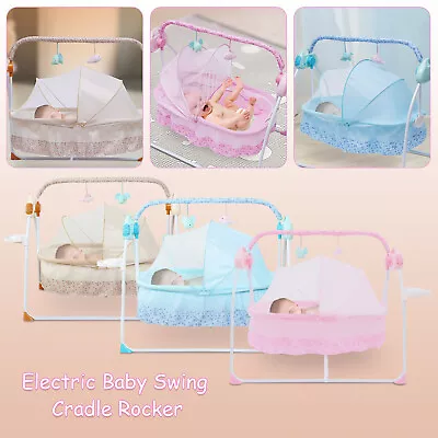 Foldable Electric Baby Cradle Auto-Swing Sleeping Crib Bed Net Rocking Remote • £75