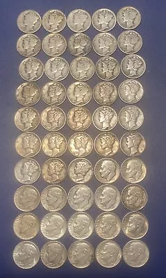 1917-1964 90 % Silver Mercury & Roosevelt Dime One Circulated Roll-All Pictured • $95.50