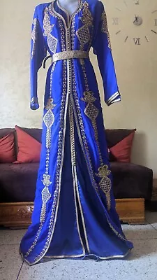 RB02-11 NEW Moroccan Caftan Takchita Kaftan Dress Farasha Dubai Blue Chiffon • $93.34