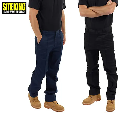 SITE KING Mens Classic Combat Work Trousers Size 28-52 - CASUAL BLACK NAVY PANTS • £19.99