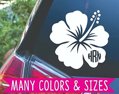 Personalized Hibiscus Flower Monogram Car Planner Tumbler Decal Sticker • $4