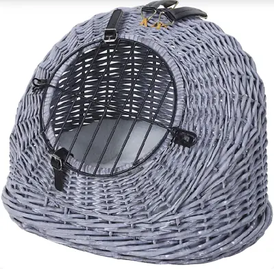 £49.95 • Buy Cats Wicker Travel Carrier Basket W/ Plush Cushion Grey Comfortable 40Hx50Lx40W