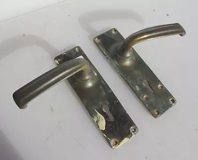 £28 • Buy Vintage Bronze Lever Door Handles Old Mid Century Art Deco Brass Copper