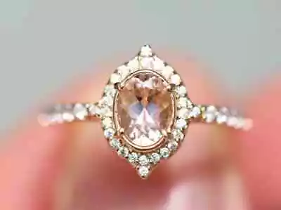 2Ct Engagement Ring Oval Lab-Created Peach Morganite Halo 14k Rose Gold Plated • $89.99