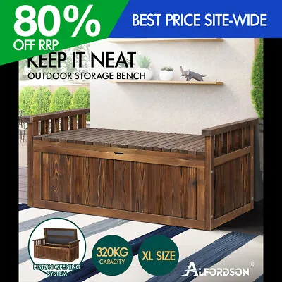 ALFORDSON Outdoor Storage Box Wooden Garden Bench Chest Tool Sheds Charcoal XL • $159.95